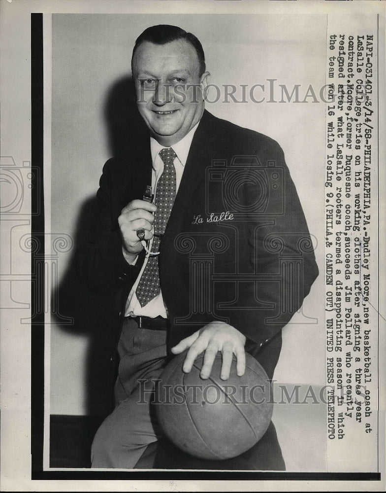 1958 Portrait of New LaSalle College Basketball Coach Dudley Moore - Historic Images