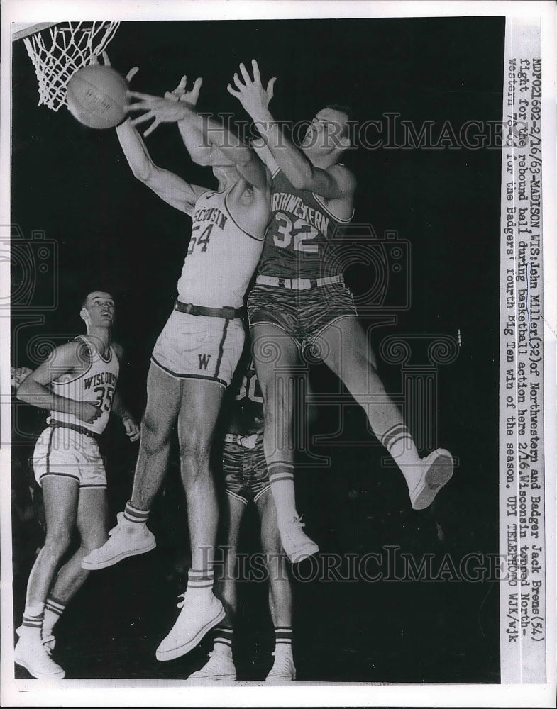 1963 John Miller Northwester Badger Jack Brens Wisconsin Basketball - Historic Images