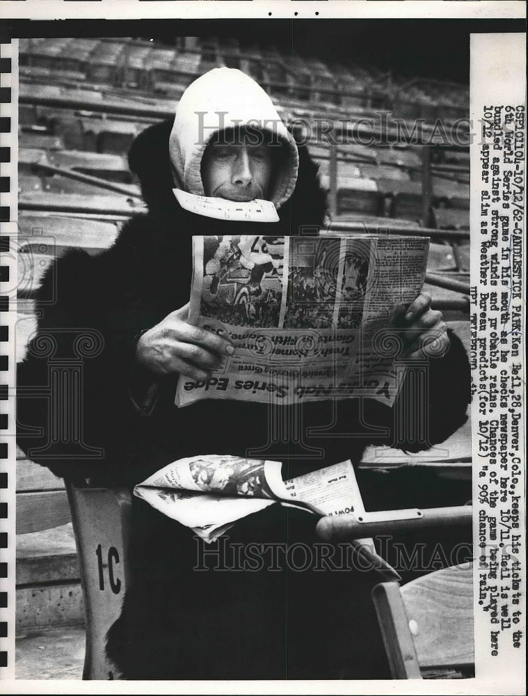 1962 Press Photo Baseball Fan Ken Reil Holding Tickets To World Series - Historic Images
