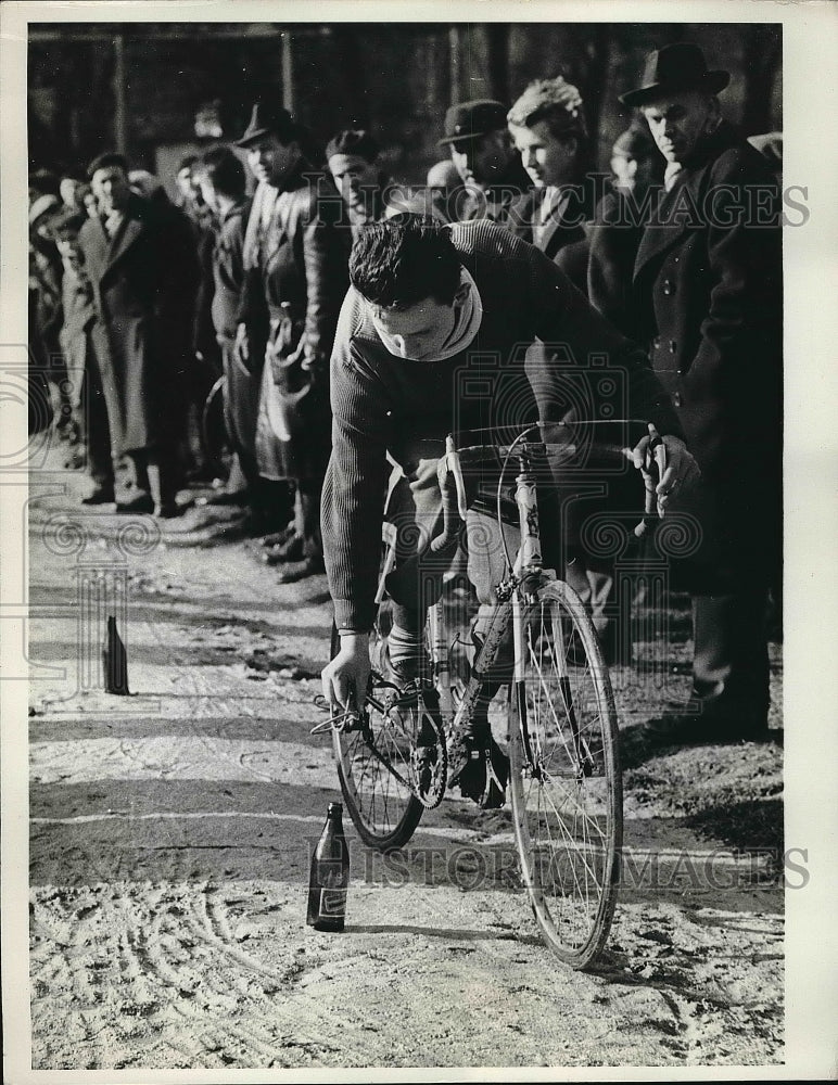 1962 Cyclist Riding Bicycle In Budapest Hungary During Winter Cup - Historic Images