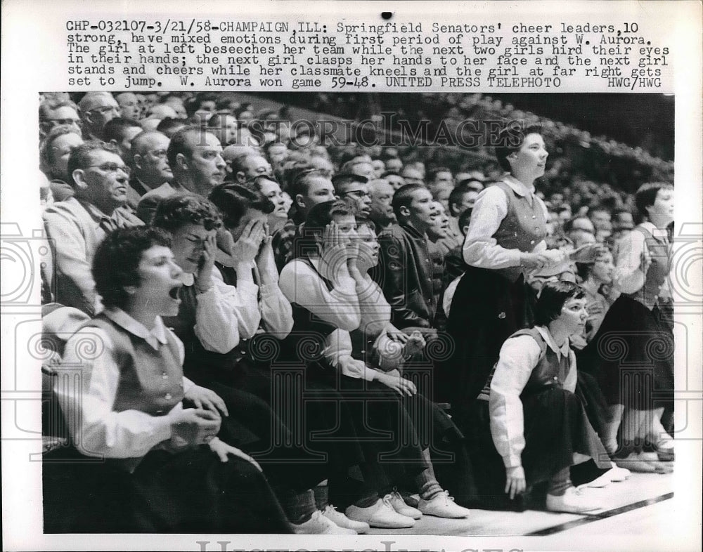 1958 Press Photo Springfield Senators Cheerleaders, Champaign, Illinois - Historic Images