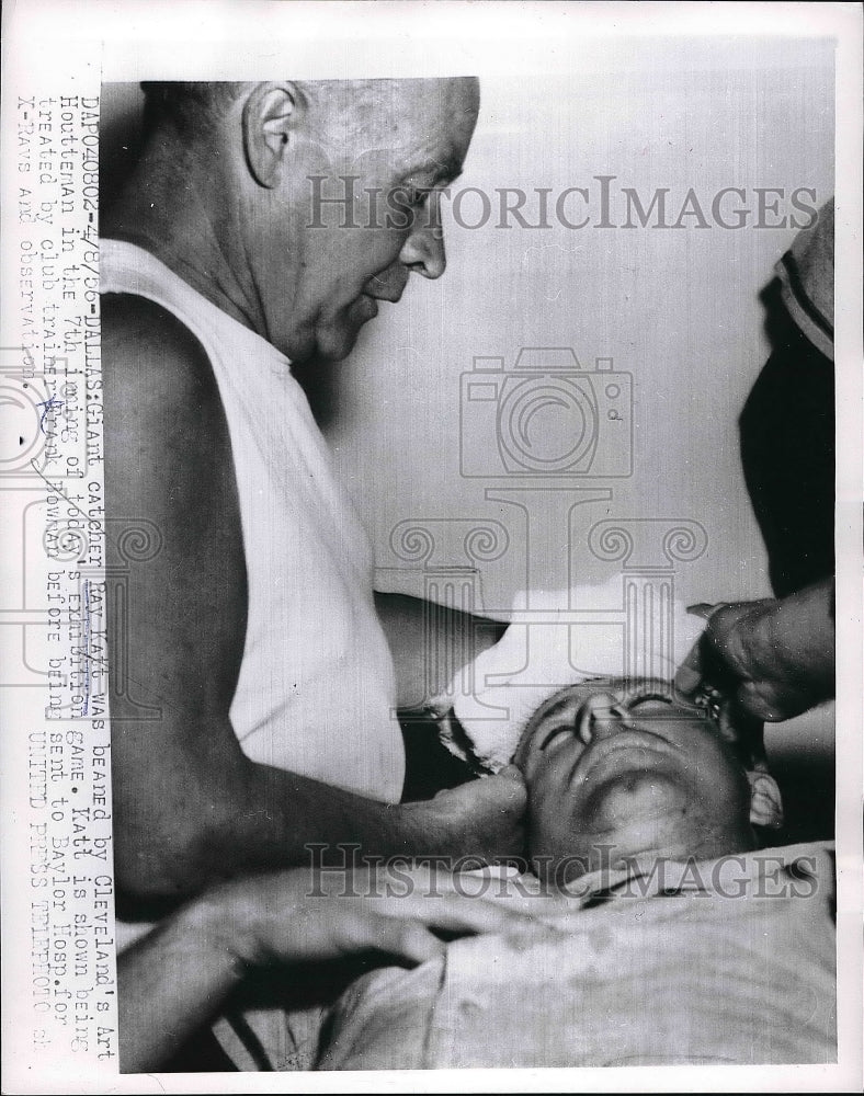 1956 Ray Katt Catcher Giants Beaned By Art Houtteman Indians MLB - Historic Images