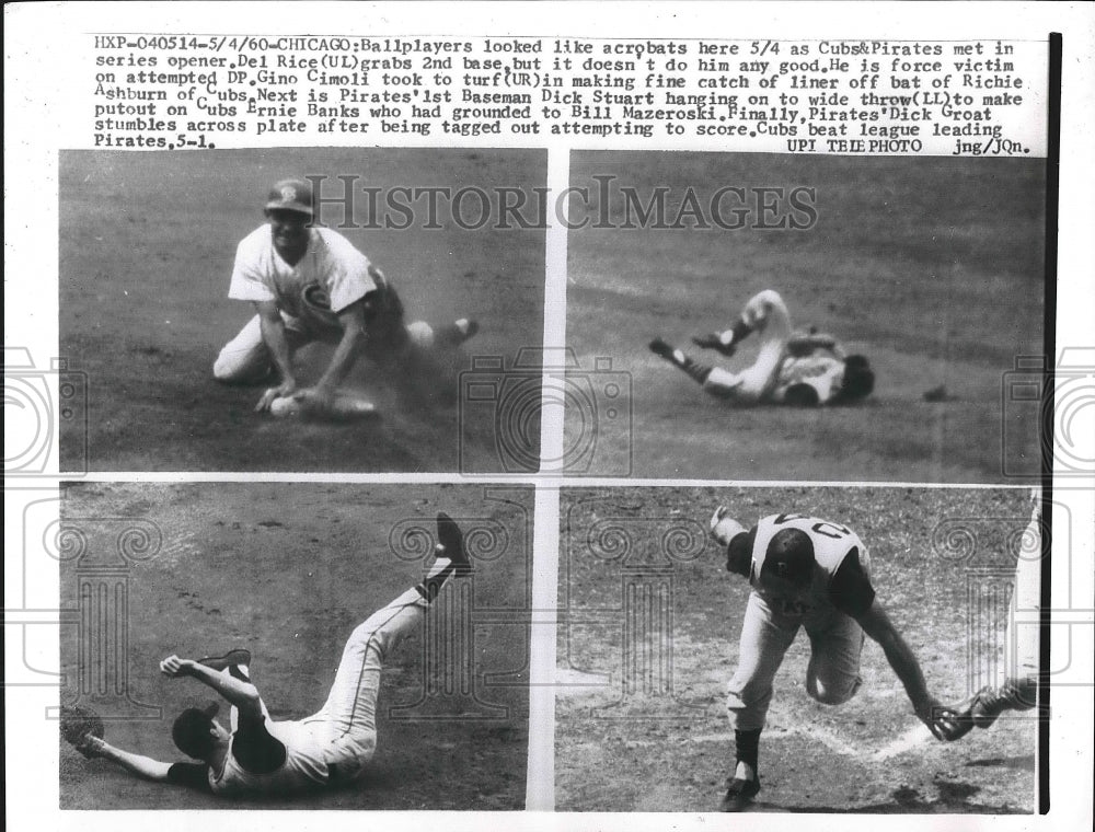 1960 Press Photo Del Rice, Cubs, Gino Cimoli, Dick Stuart, Dick Groat, Pirates - Historic Images
