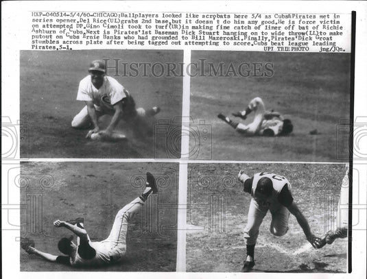 1960 Press Photo Del Rice, Cubs, Gino Cimoli, Dick Stuart, Dick Groat, Pirates - Historic Images