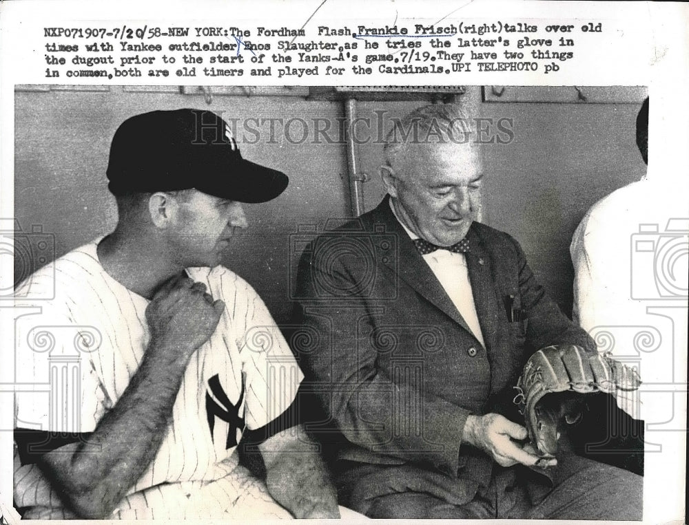 1958 Press Photo Frankie Frisch Fordham Flash Enos Slaughter Outfielder Yankees - Historic Images