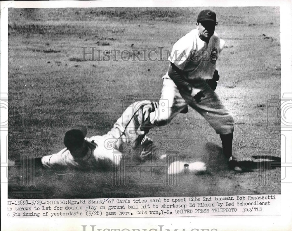 1952 Ed Stanky, St. Louis Cardinals, Bob Ramazzotti, Chicago Cubs - Historic Images