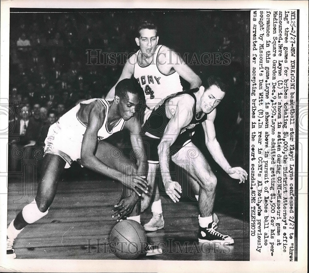 1951 Press Photo CCNY Player Floyd Layne Action Shot Accused of Throwing Game - Historic Images