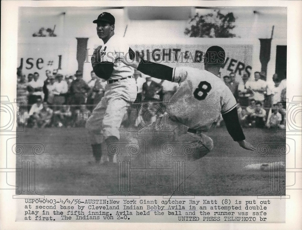 1956 Ray Katt, New York Giants, Bobby Avila, Cleveland Indians - Historic Images