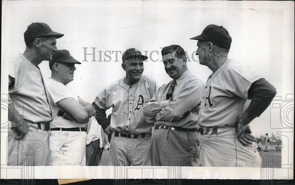 1950 Press Photo Tom Oliver, Jim Tadley, Bing Miller, Mickey Cochrane-Historic Images