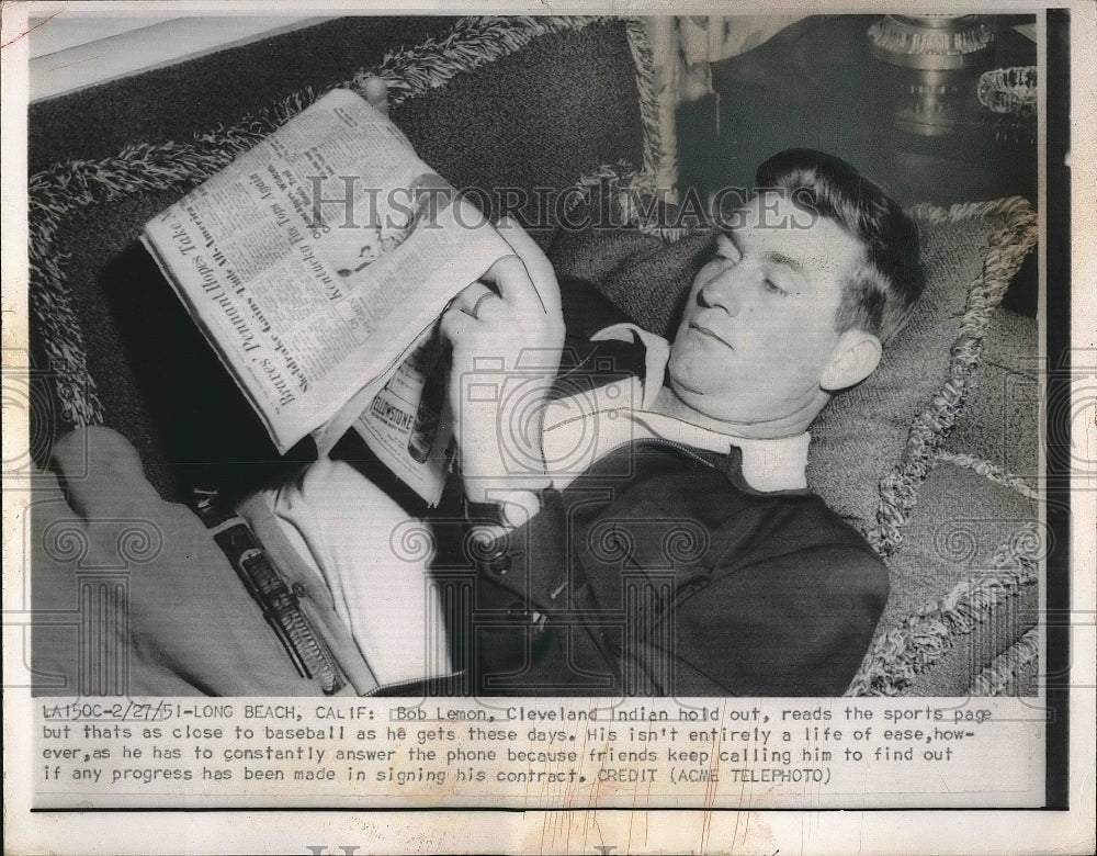 1951 Press Photo Bob Lemon, Cleveland Indians Pitcher - Historic Images