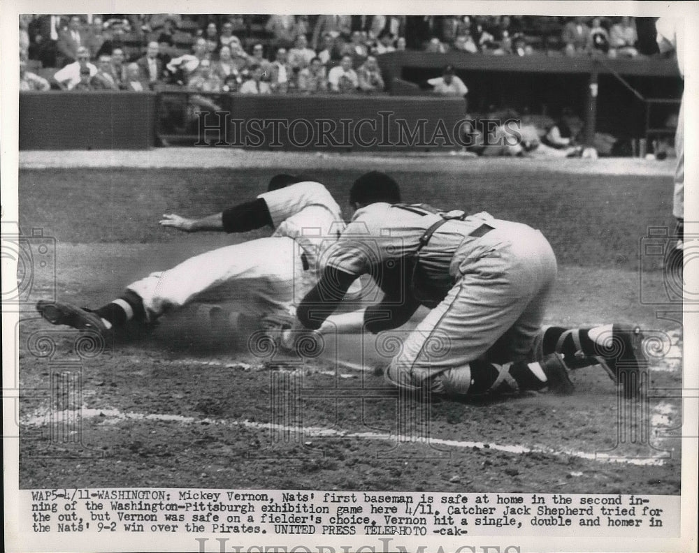 1954 Press Photo Washington Senators First Baseman Safe At Home Base During Game - Historic Images