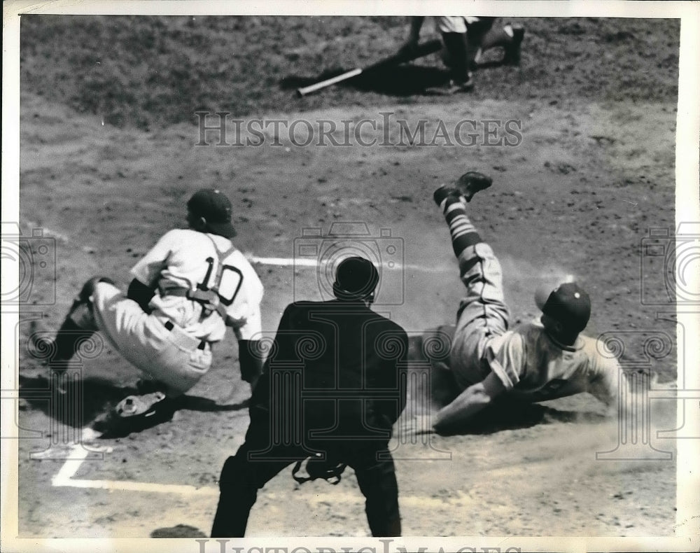 1941 Pirates Bob Elliott out at home plate vs Dodgers - Historic Images