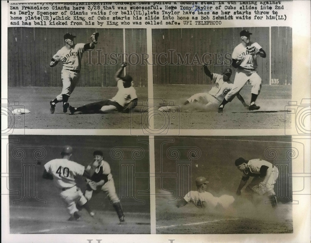 1959 Press Photo Chicago Cubs Tony Taylor Slides Into Second - nea42777 - Historic Images