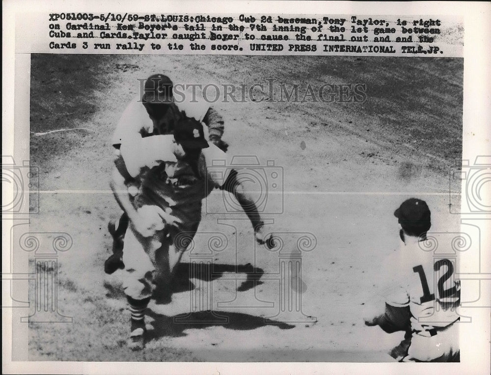 1959 Press Photo Chicago Cubs Second Baseman Tony Taylor &amp; St. Louis Cardinal - Historic Images
