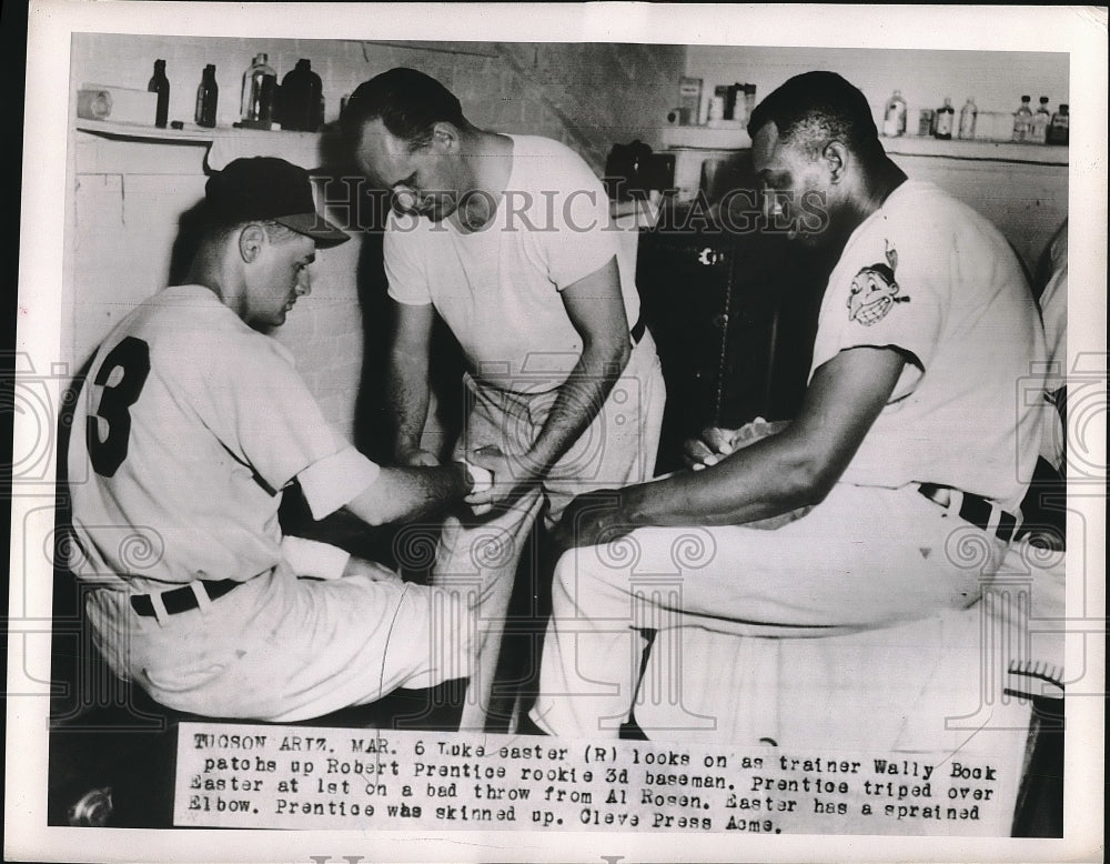 1951 Trainer Patching Up Indians&#39; Robert Prentice at Practice - Historic Images
