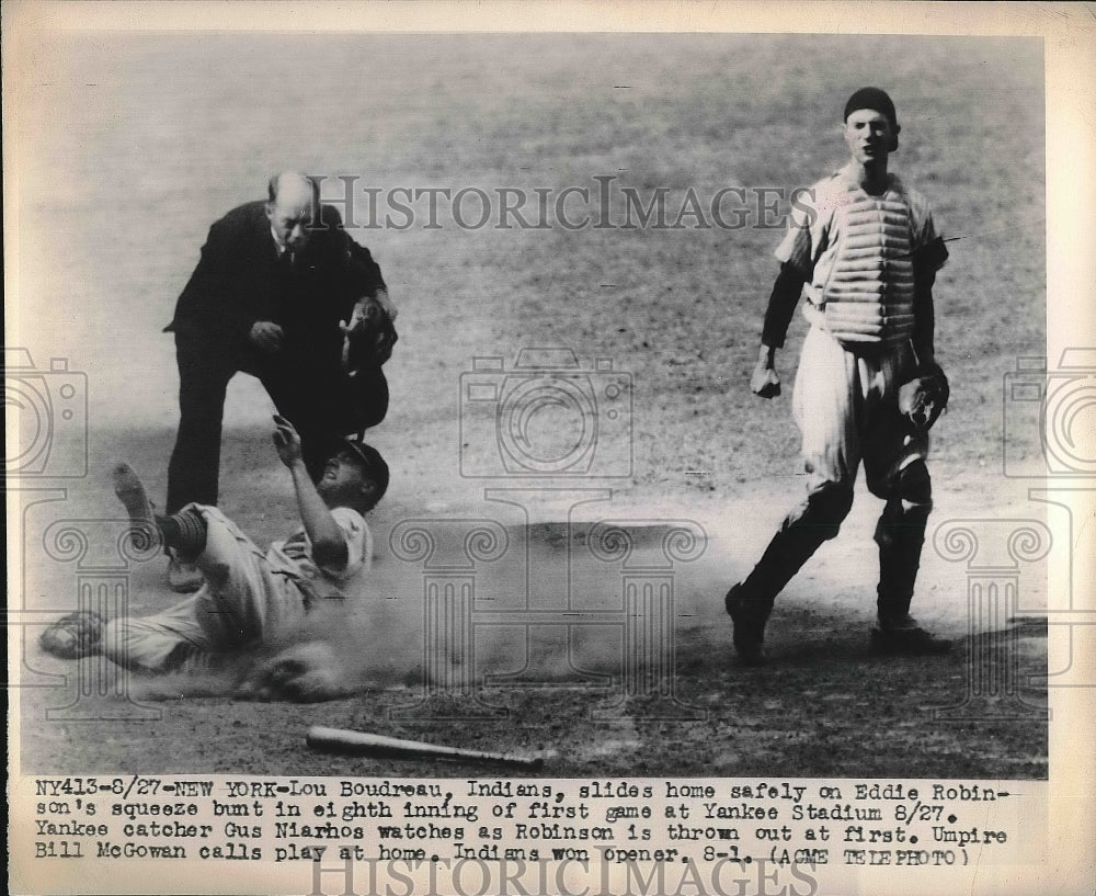 1949 Cleveland Indians Manager Lou Boudreau Sliding Safely To Base - Historic Images