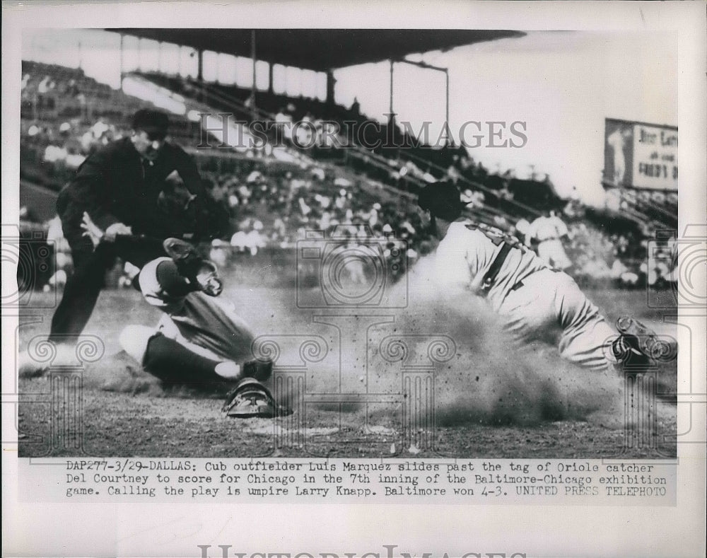 1954 Chicago Cubs Outfielder Luis Maruqez Sliding Past Tag - Historic Images