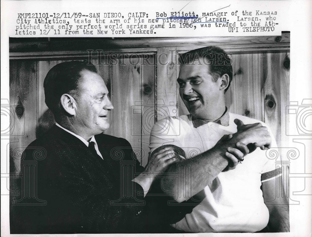 1959 Bob Elliott Kansas City Athletics Don Larsen NY Yankees Game - Historic Images