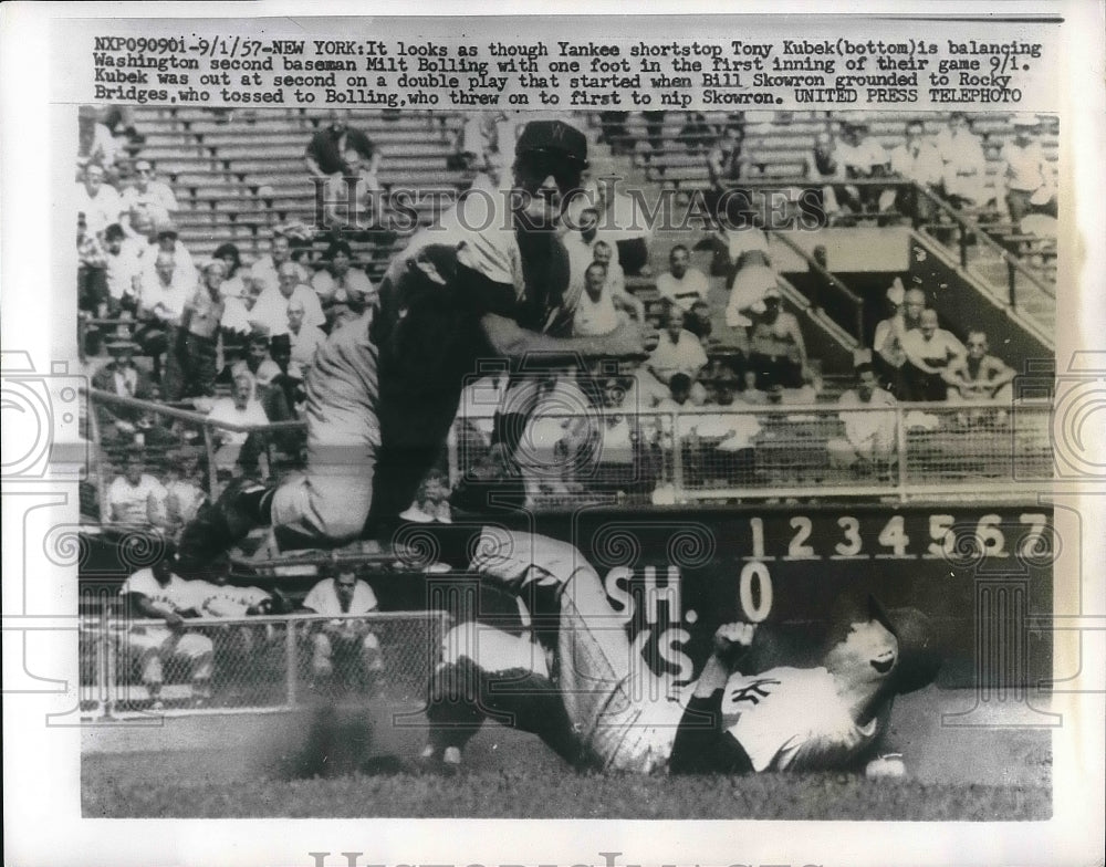 1957 Press Photo NY Yankees tony Kubek Milt Billing Bill Skowron - Historic Images