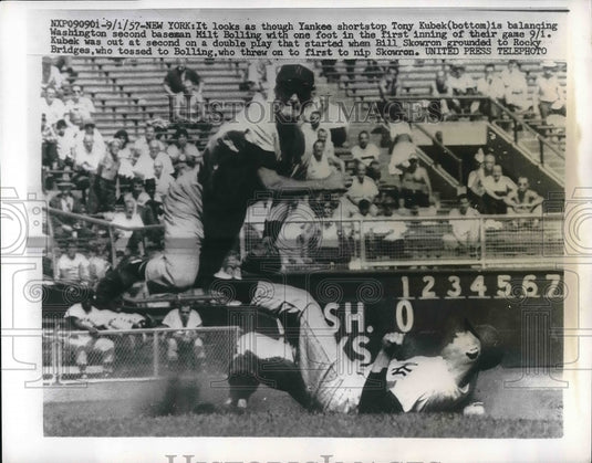 1957 Press Photo NY Yankees tony Kubek Milt Billing Bill Skowron - Historic Images