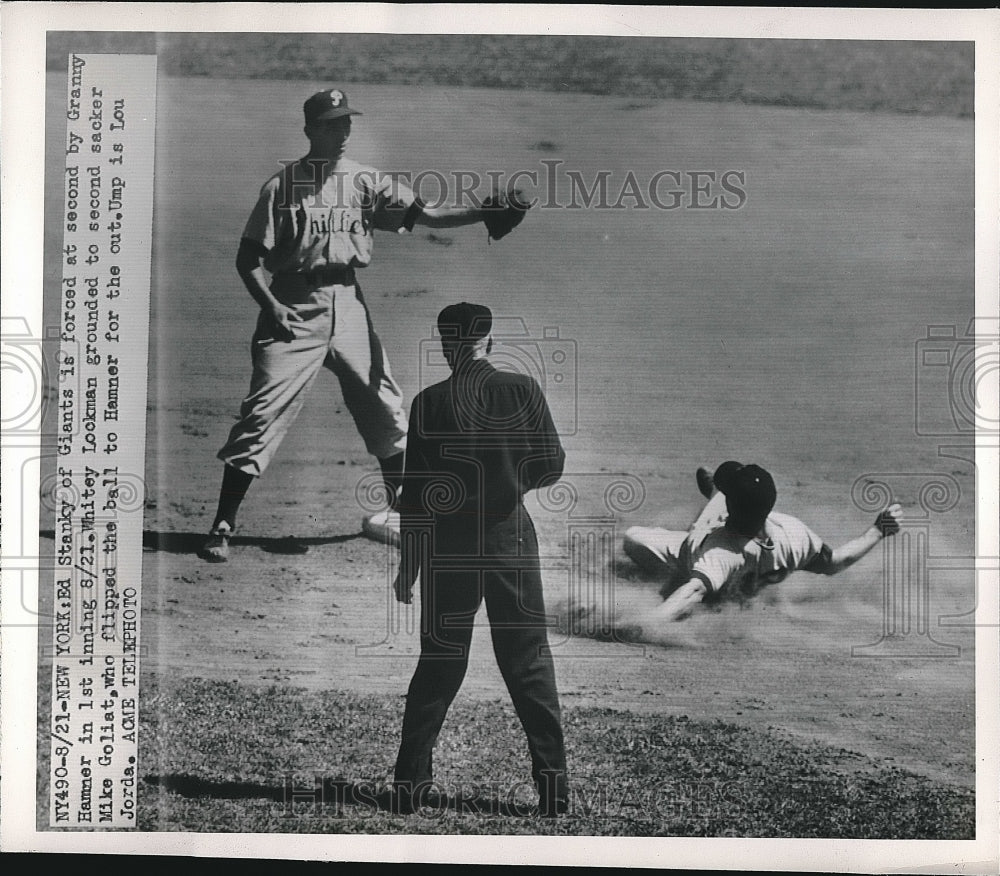 1950 New York Giant Whitey Lockman Grounded to Second By Mike Goliat - Historic Images