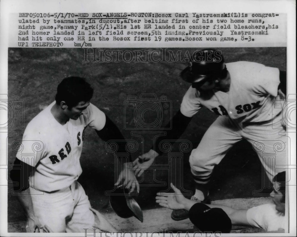 1970 Press Photo Carl Yastrzemski Red Sox Home Run Fenway Park Angels Game - Historic Images