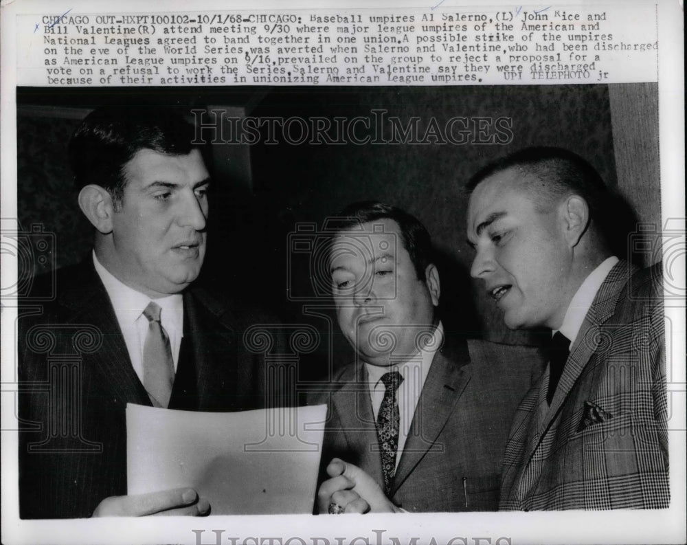1968 Baseball Umpires Al Salerno, John Rice &amp; Bill Valentine - Historic Images