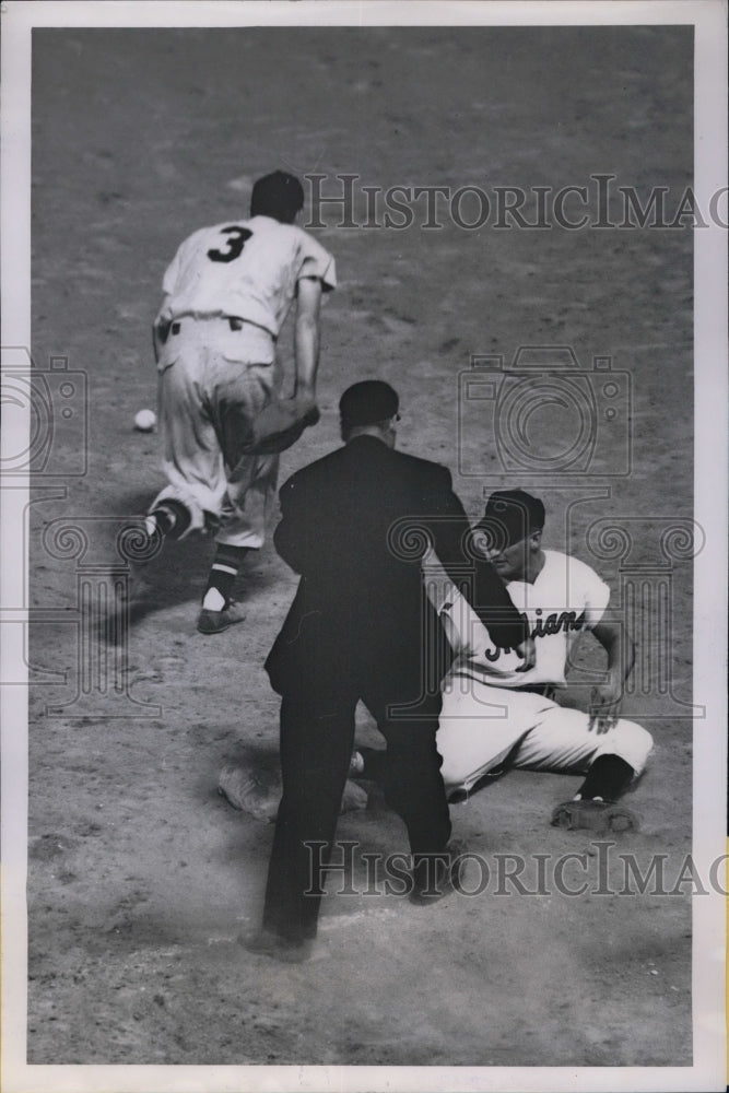 1951 Al Rosen Indians Out at 1st By Mickey Vernon Nationals Game MLB - Historic Images