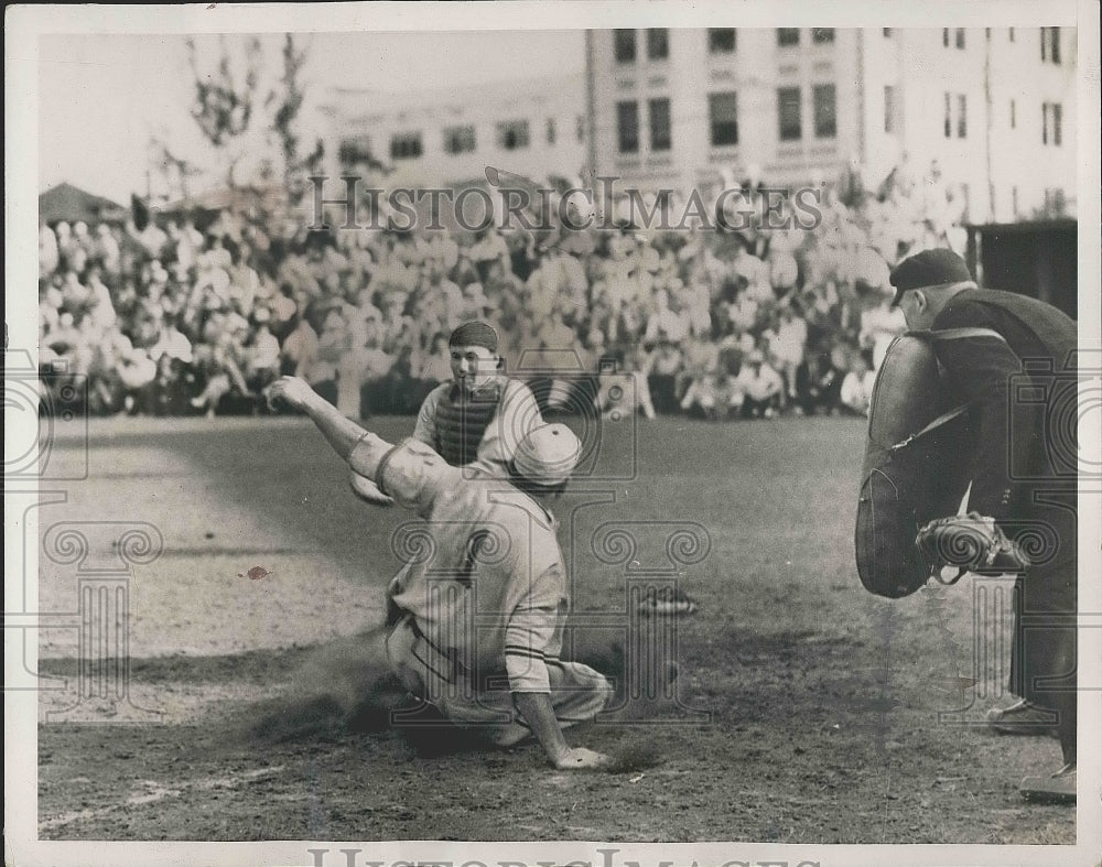 1936 Boston Redlegs Sarcella Sliding Safely into Home by Conroy - Historic Images