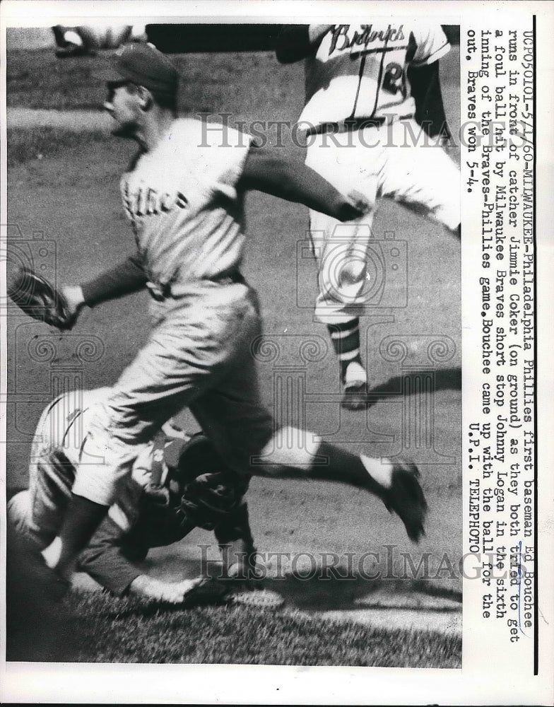 1960 Phillies Ed Bouchee vs Braves Jimmie Coker - Historic Images
