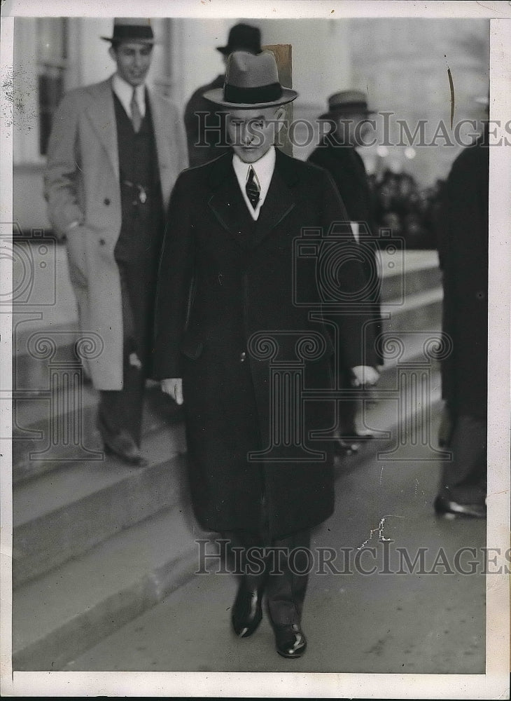 1933 Press Photo Secretary of State Cordell Hull leaving meeting with Roosevelt - Historic Images