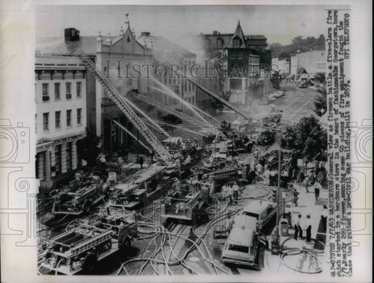 1963 Press Photo View Of Fire Equipment As Firemen Battle Five Alarm Fire - Historic Images