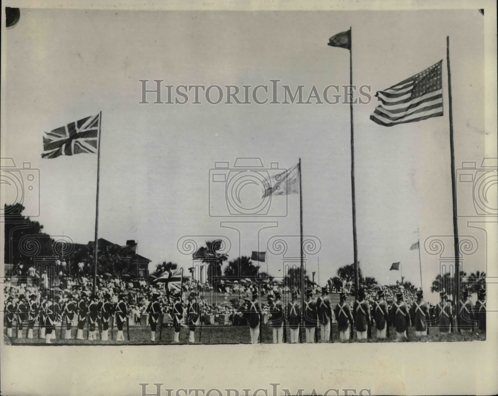 1929 Flags Raised At Fort Marion For Ponce de Leon Celebration - Historic Images