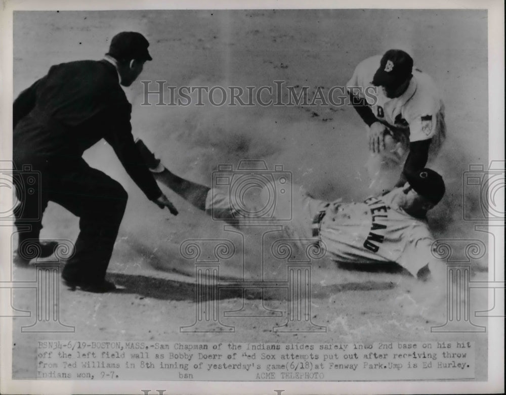 1951 Press Photo Indians Sam Chapman Slides Low - Historic Images