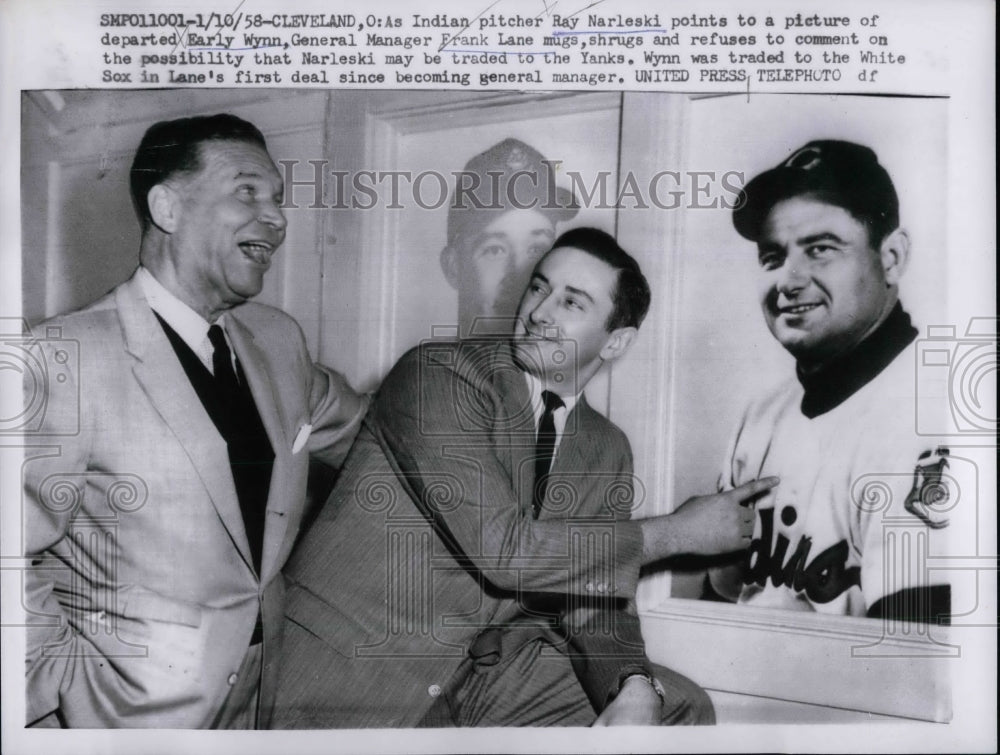 1958 Press Photo Frank Lane refuses to comment about Ray Narleski being traded. - Historic Images