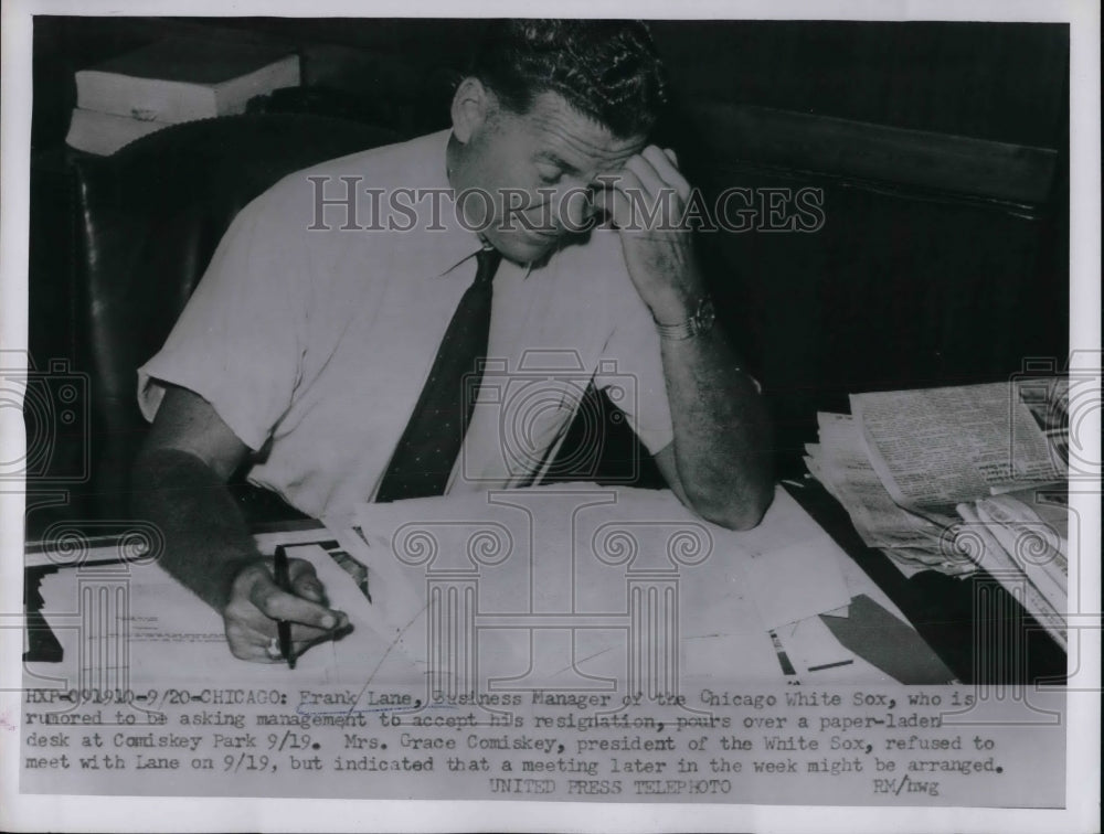 1955 Press Photo Frank Lane is rumored to be asking for a resignation - Historic Images