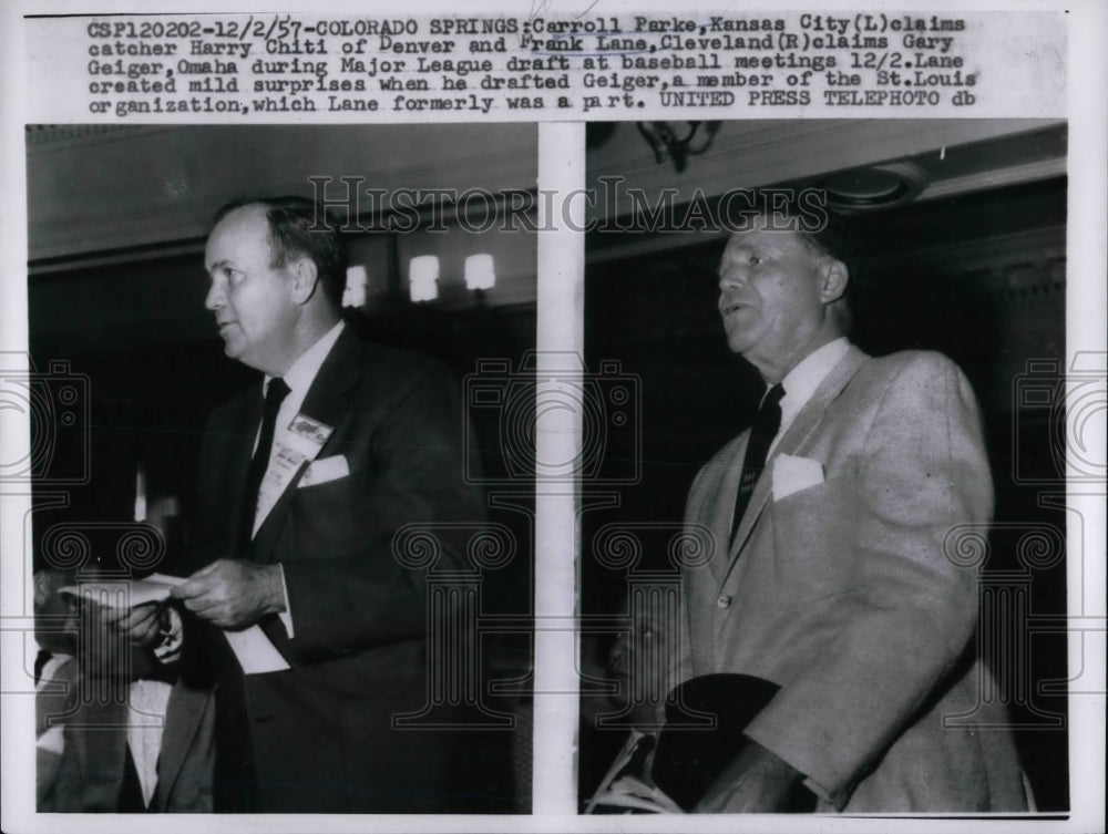 1957 Carroll Parke and Frank Lane, baseball executives  - Historic Images