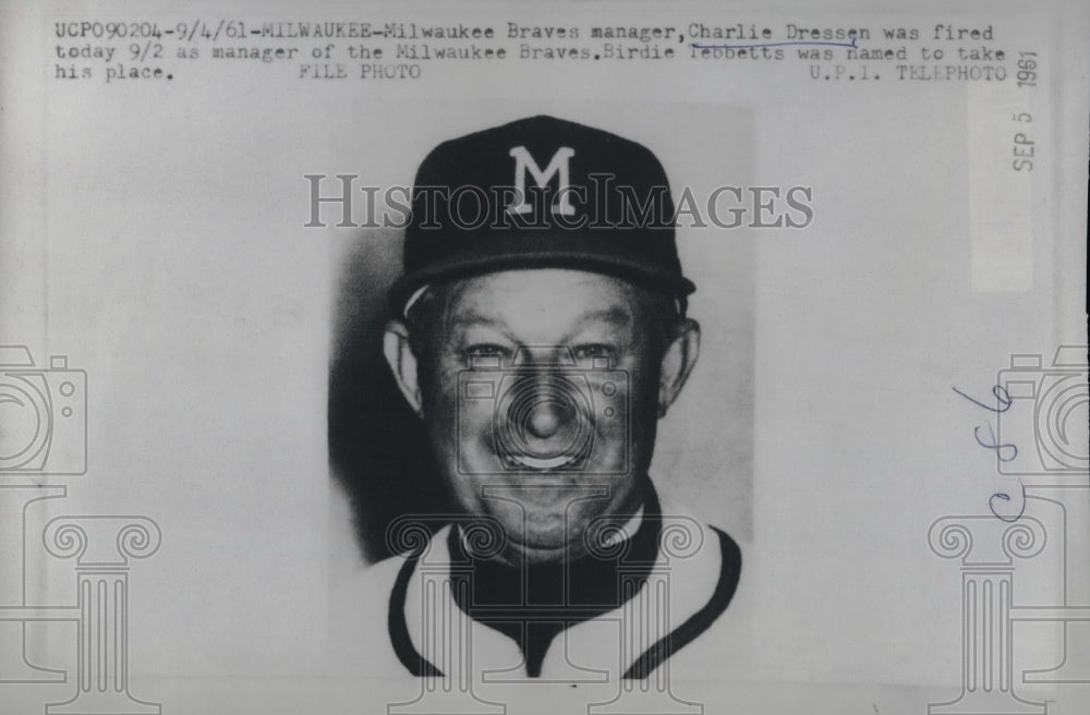 1961 Milwaukee Braves manager, Charlie Dressen - Historic Images