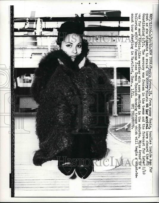 1962 Ballerina Pepita Arcos Arriving in New York from Ship - Historic Images