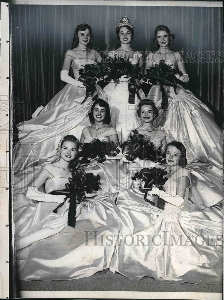 1956 Press Photo Coronation of Rose Queen Ann Mossberg &amp; Her Court - nea48150 - Historic Images