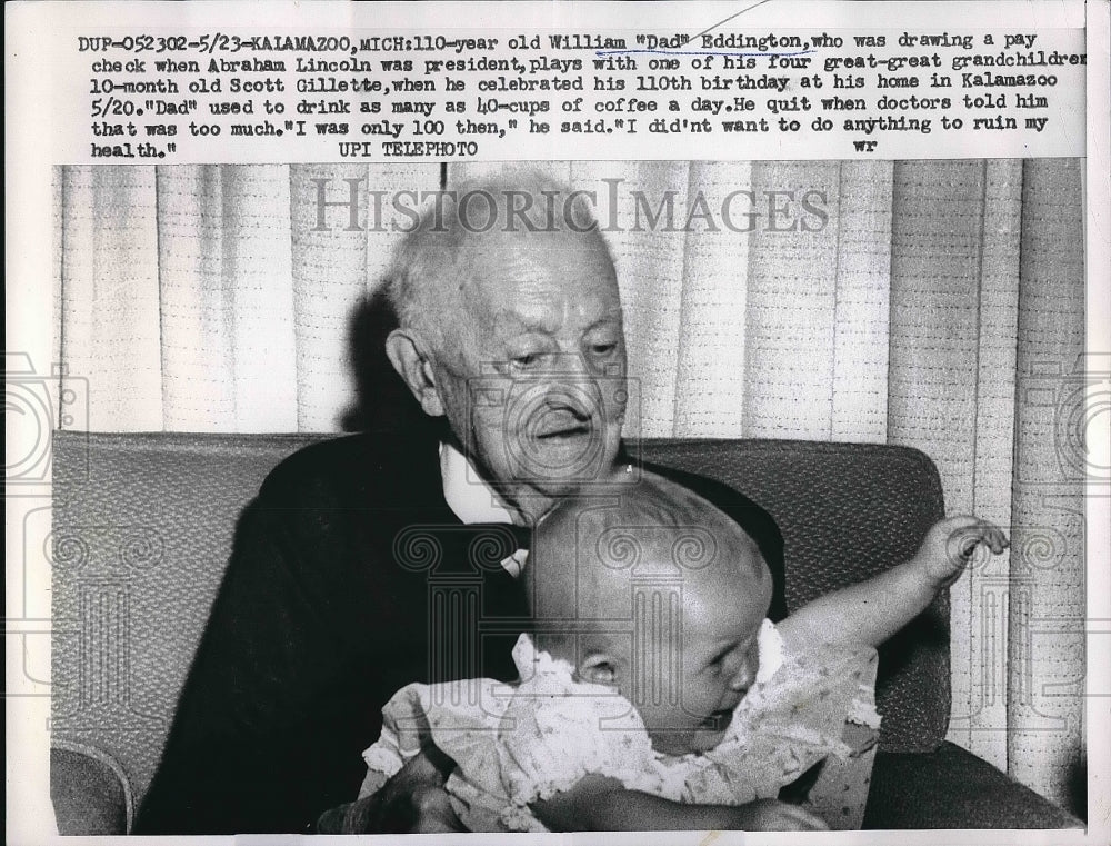 1959 William Eddington,110 yr.old and his great great grandchildren - Historic Images