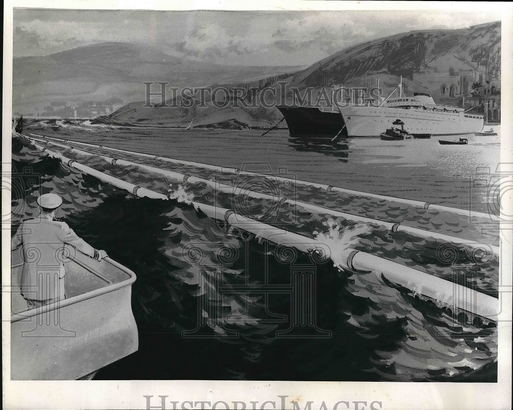 1962 Press Photo Art concept of man made artificial harbor &amp; wave breaks - Historic Images