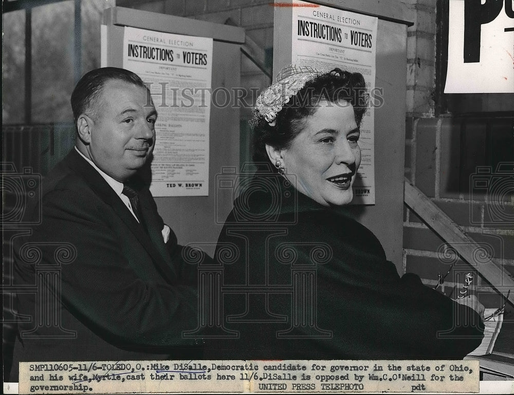 1956 Press Photo Mike DiSalle and his wife Myrtle casts their votes. - Historic Images