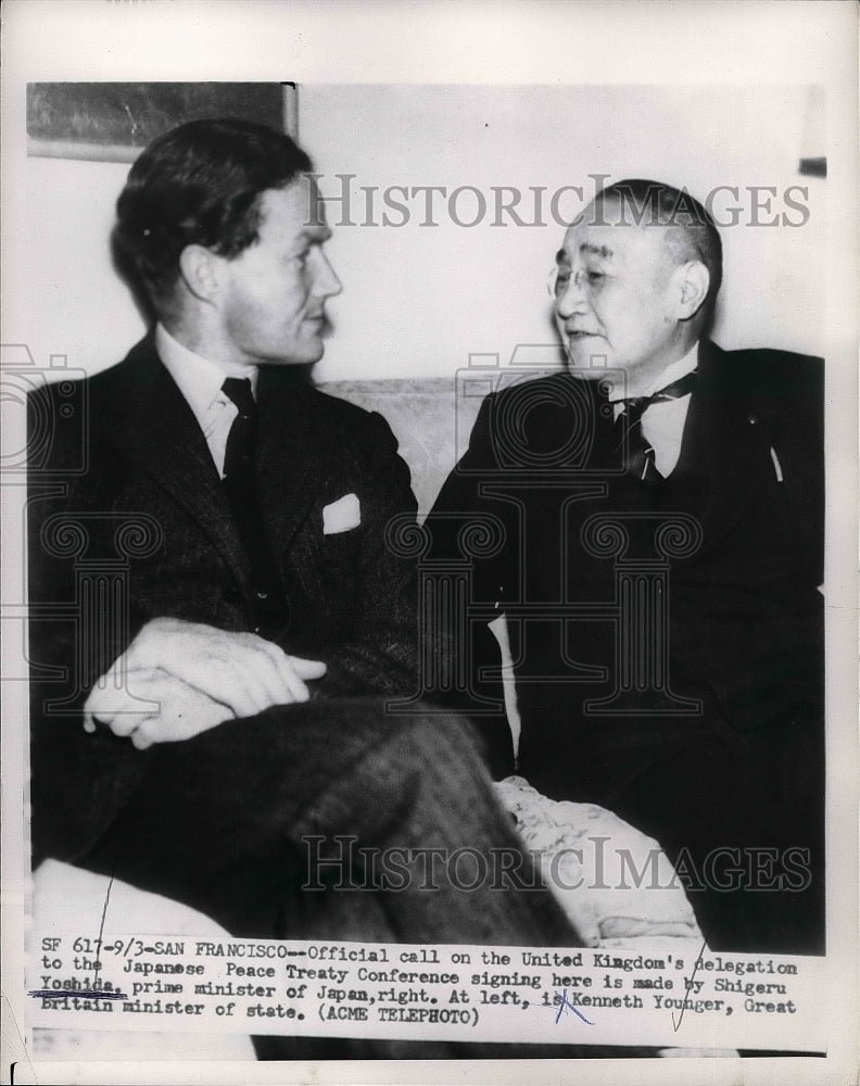 1951 Press Photo Japanese Prime Minister Shigeru Yoshida w/ Kenneth Younger-Historic Images