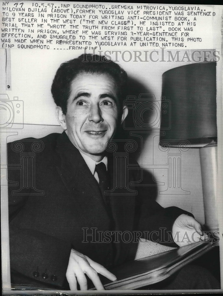 1957 Press Photo Milovan Dilas, former Yugoslavia Vice-President. - Historic Images