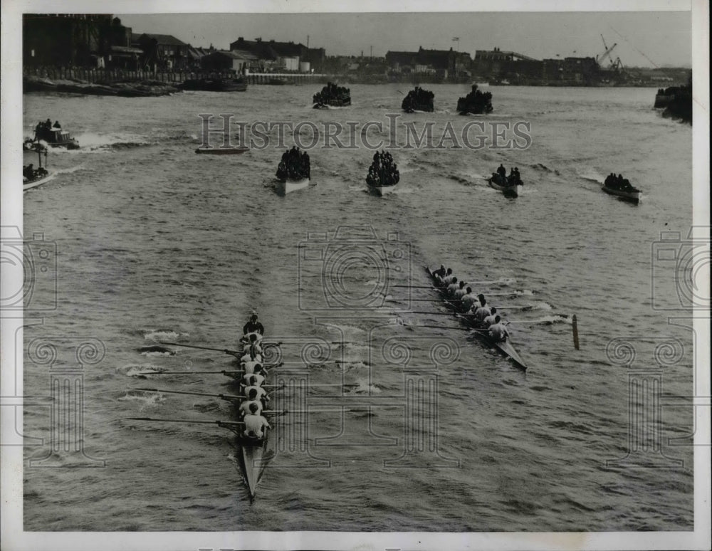 1938 Press Photo Oxford Crew Beats Cambridge At Hammersmith Bridge England - Historic Images
