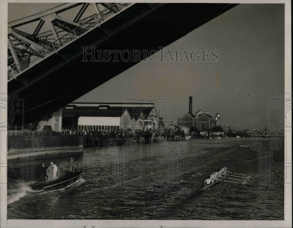 1939 California crew at practice on a river  - Historic Images