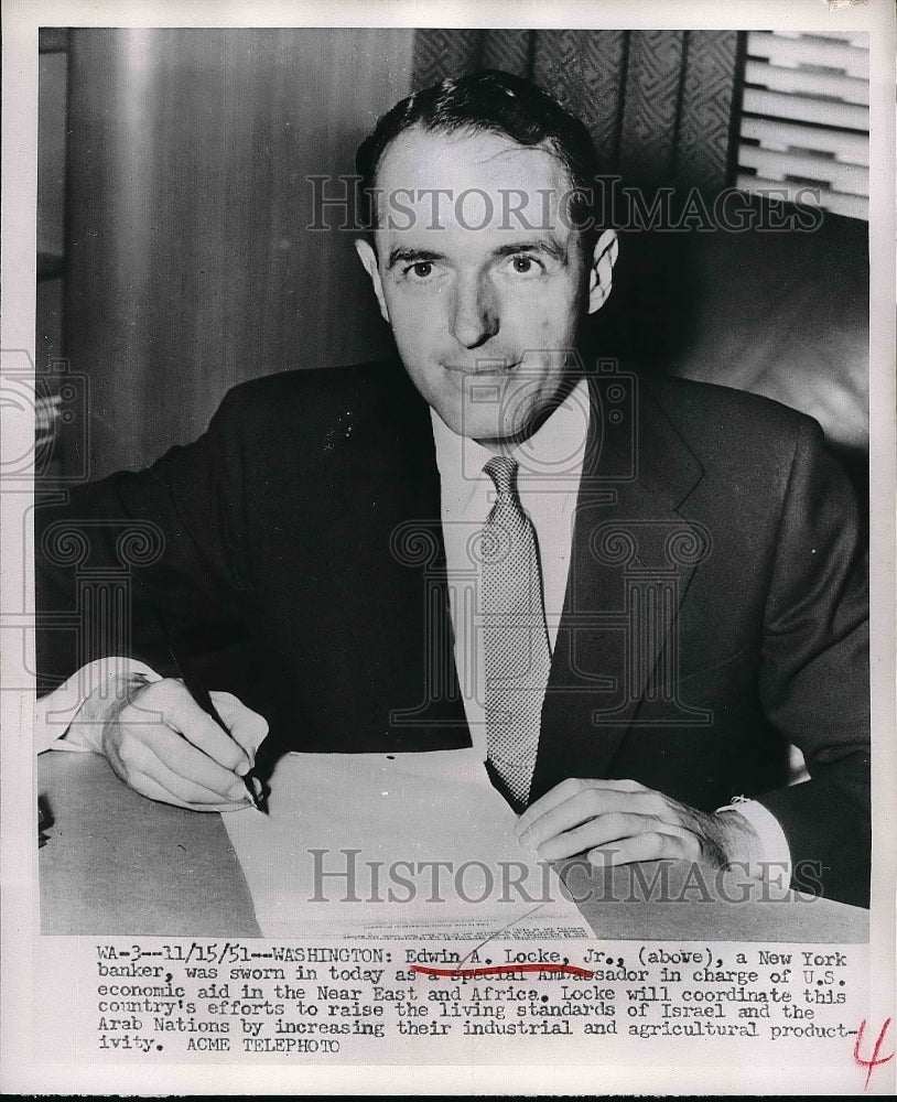 1951 Edwin Locke after being sworn in as special Ambassador - Historic Images