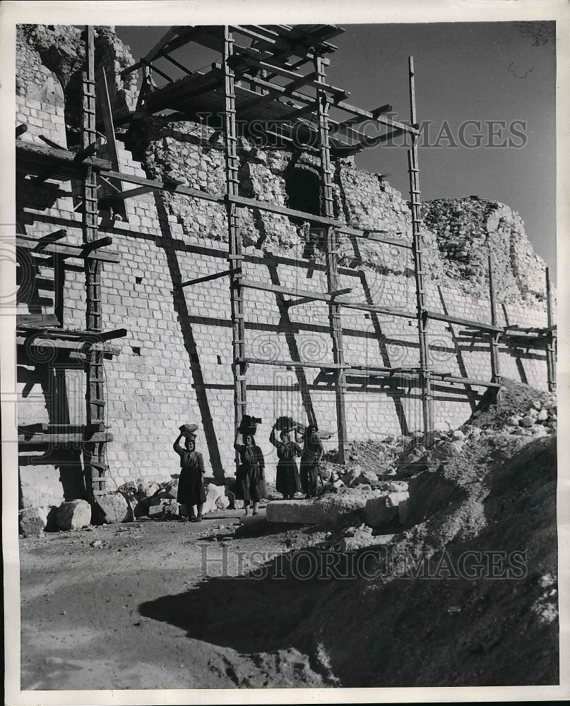 1947 Press Photo Workers at monastery being rebuilt - nea50899 - Historic Images
