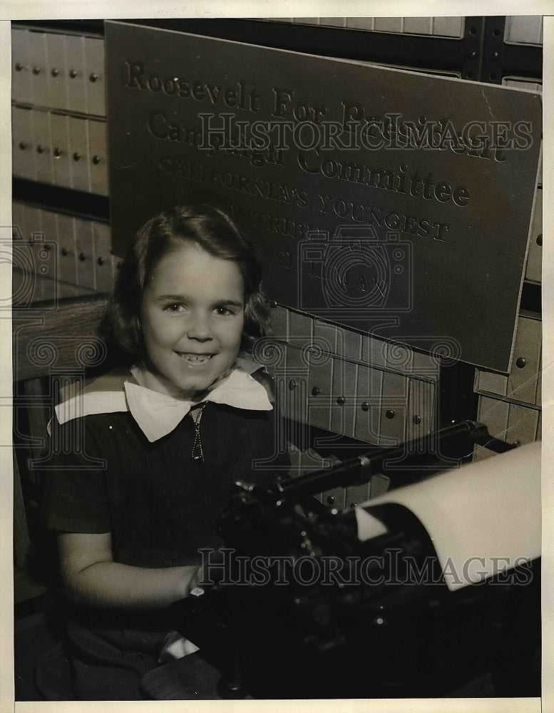 1936 Dicta Silliman. age 6 works for Roosevelt campaign  - Historic Images